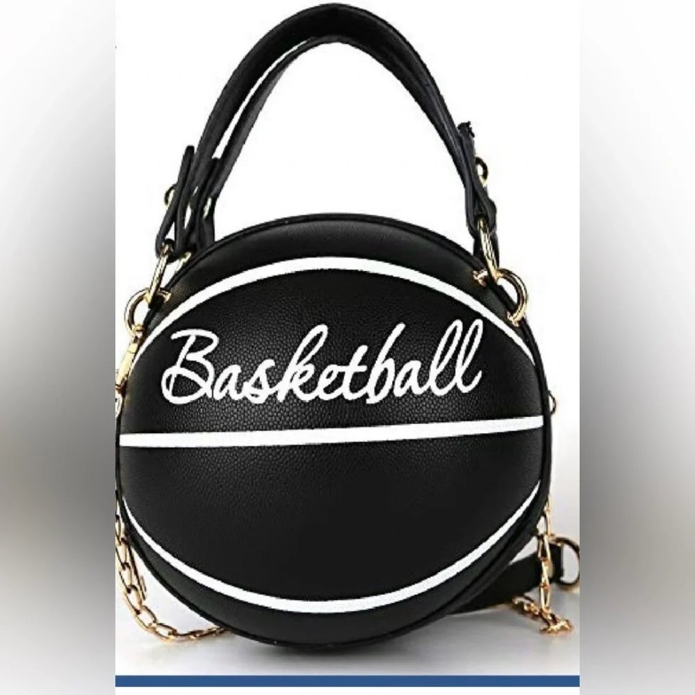 Basketball Shaped New PU Crossbody Bag - Black - Picture 2 of 3